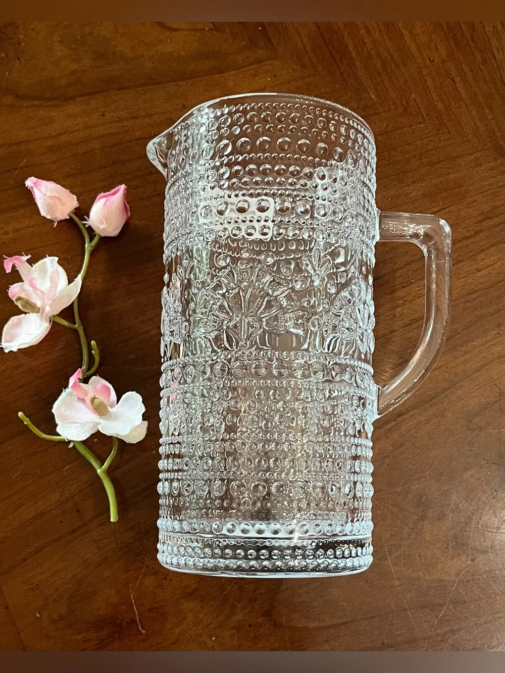 NWT The Pioneer Woman Channing Clear Glass Pitcher 35oz Vintage Hobnail Floral